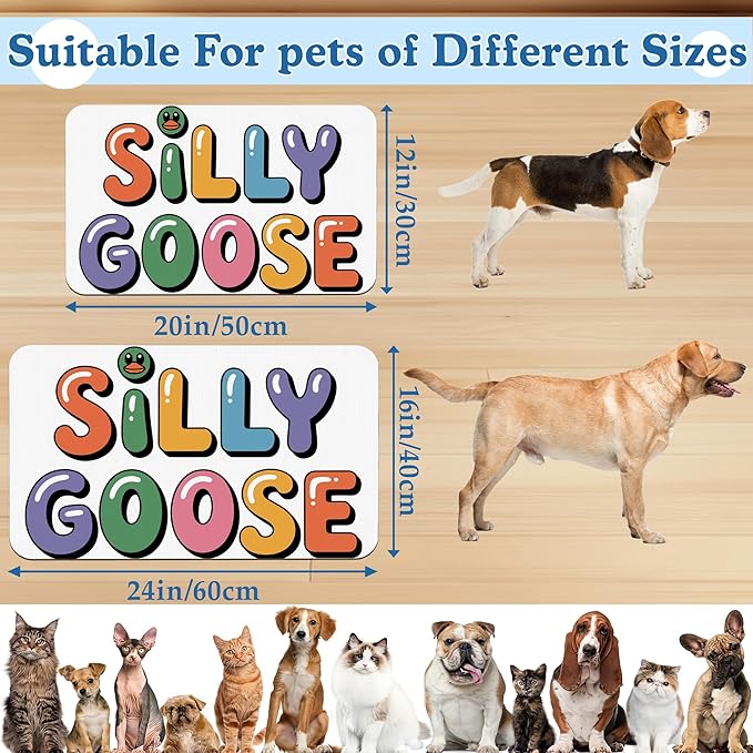 Silly Goose Pet Food Mat for Cats and Dogs–Absorbent Quick Dry Feeding Placemat, Non Slip Rubber Base, Waterproof Bowl Mat for Indoor Use, Pet Supplies 12"x20"
