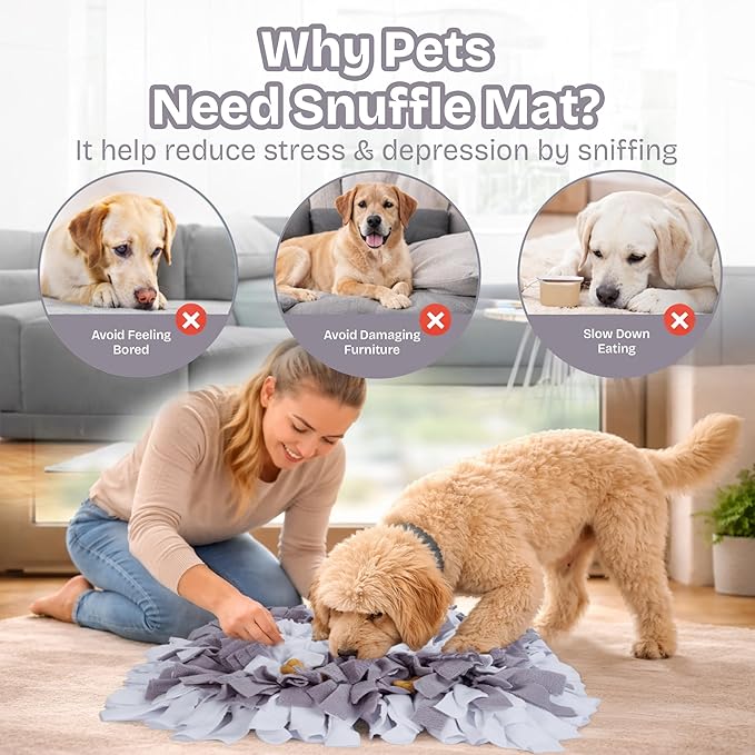 Snuffle Mat for Dogs | Travel-Friendly & Durable Dog Sniff Mat | Encourages Foraging, Slow Eating, Mental Stimulation & Stress Relief | Interactive Dog Enrichment Mat for Puppies & Adult Dogs (Grey)