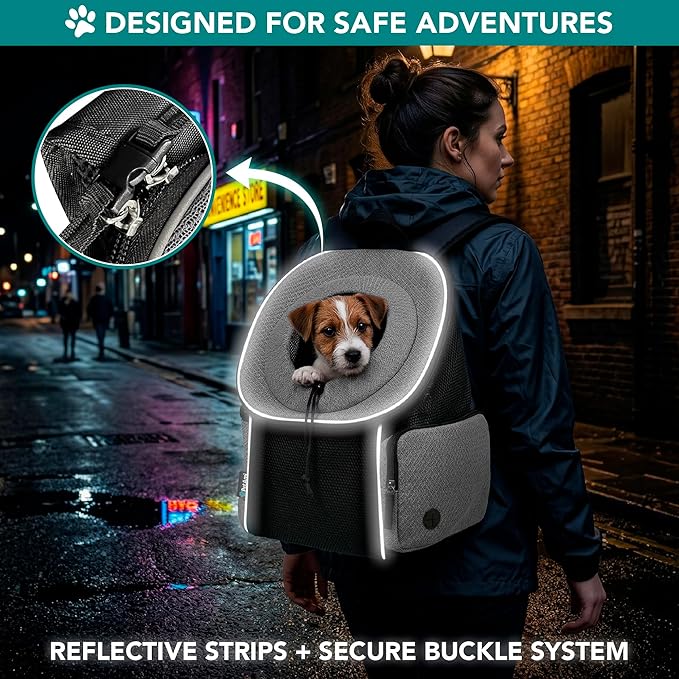 PetAmi Dog Carrier Backpack, Hands Free Front Pet Carrier for Small Cats Puppies, Adjustable Ventilated Reflective Pet Travel Bag for Hiking Camping Biking Walking, Up to 10 lbs, Gray
