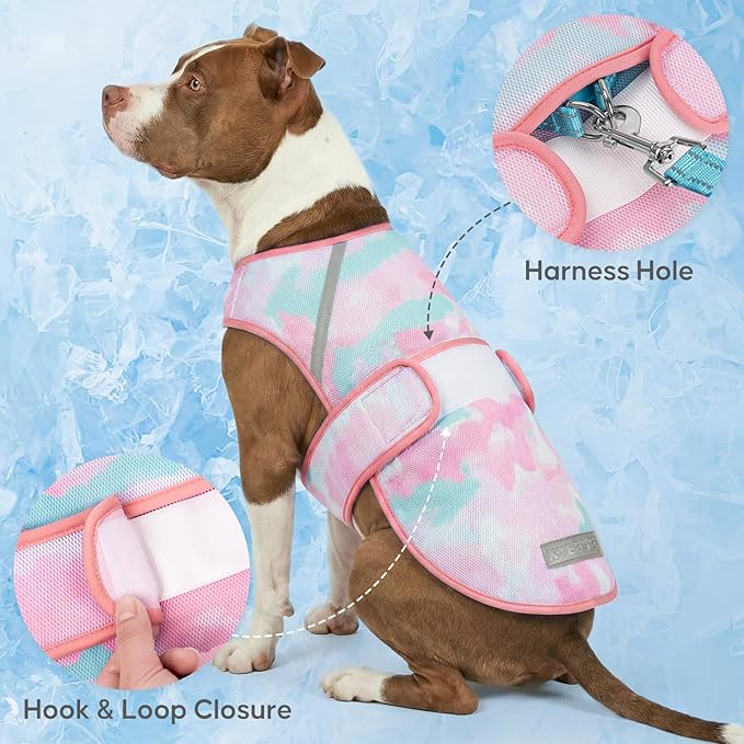 KYEESE Dog Cooling Vest, Lightweight Dog Cooler Jacket, 3D Breathable Mesh Pet Cooling Shirts for Summer with Reflective Stripe, Sun Protection Pet T Shirt for Beach, Hiking, Walking, Pink, 2XL