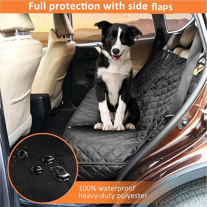 Bark Lover Dog Car Seat Cover for Back Seat, Upgraded Thickened Matte Fabric, Waterproof Backseat Protector, Non-Slip Rear Seat Cover for Dogs & Kids, Armrest Compatible, Fits Most Cars SUVs & Trucks