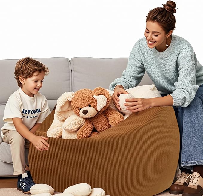 LPMOERA Stuffed Animal Storage Bean Bag Chair Cover (No Filler) For Kids and Adults.Soft Stuffable Bean Bag For Organizing Children Plush Toys or Memory Foam Caramel L for Adults
