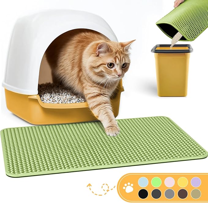 Cat Litter Mat - 23.2'' x 14.6'' Small Litter Trapping Mat, Easy to Clean Litter Box Mat, Waterproof, Urine-Proof, Non-Slip, Cat Toilet Training Systems Accessories, Bright Green