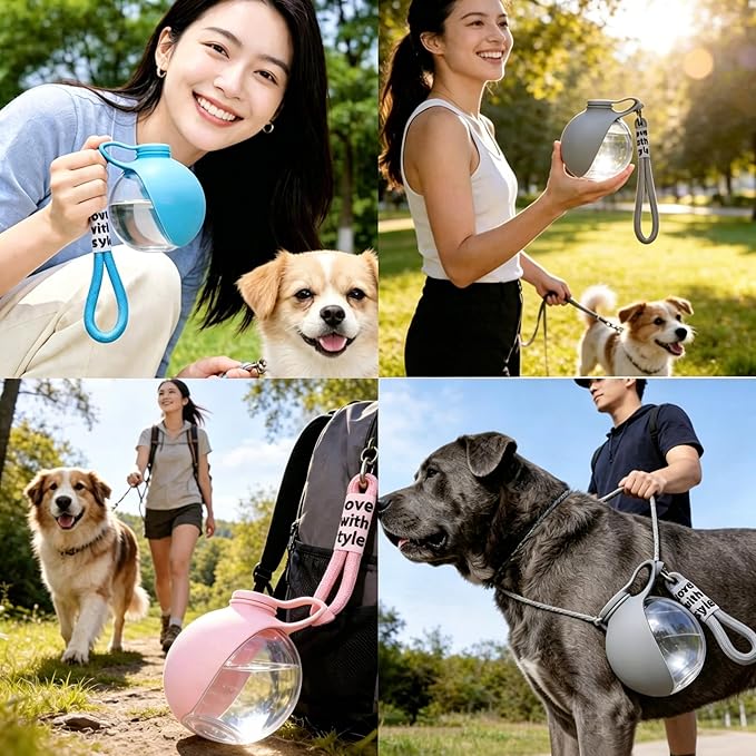 Portable Dog Water Bottle with Bowl, 10 Oz 2 in 1 Integrated Pet Water Bottle for Dogs Drinking, Leakproof Transparent Travel Water Bottle for Dogs On Walks, Hiking, Traveling (Grey Clearly)