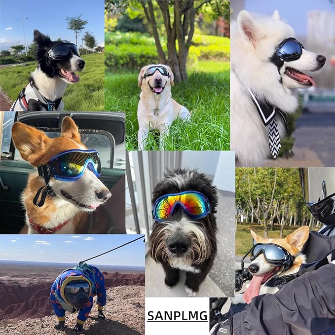 SANPLMG Dog Soft Cute Sunglasses,Pet Goggles,Flexible Frame,Wind Proof,Dust Proof,Eye Protection,with Adjustable Straps,for Medium Dogs,for Long Snout Dogs Cycling,Ski,Motorcycle (1 Pack) (Black/red)
