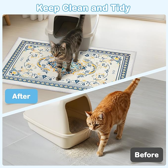 Washable Cat Litter Mat 48"x36" 2Pack with Non-Slip Bottom Waterproof Litter Box Mat Easy to Clean Litter Trapping Mat for Kitty