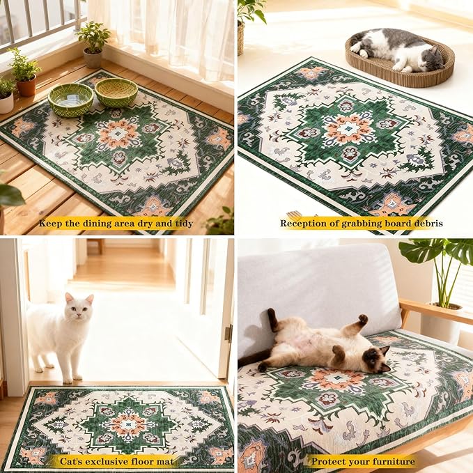 EXPAWLORER Cat Litter Mat, 20”x32” Small Non-Slip Urine Waterproof Litter Trapping Mat Easy to Clean Washable Litter Box Mat for Floor Soft on Kitty Paws, Indoor Food Mats Rug Pads for Bathroom Green