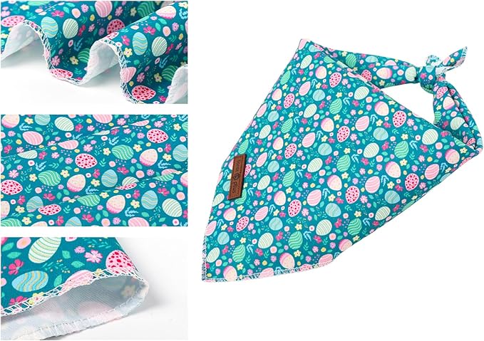 Lionet Paws Easter Dog Bandana for Medium Large Dogs,Green Dog Kerchief Eggs Dogs Triangle Bibs Scarf for Girl or Boy