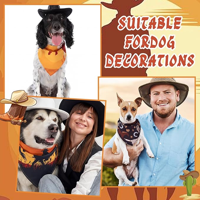 Huhumy 100 Pcs Cowboy Dog Bandanas Bulk Pet Bibs Colorful Triangle Scarf Western Pet Bandanas for Medium Large Dogs Western Cowboy Halloween Party Costume Decor