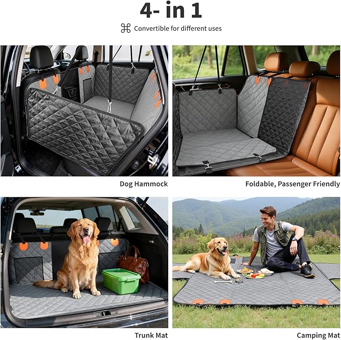 HOTEAGLE Dog Car Seat Cover with 3 Separate Hard Bottom Plates, Ideal for Car/SUV/Small Trucks, Car Seat Covers for Dogs Holds 400lbs, Grey