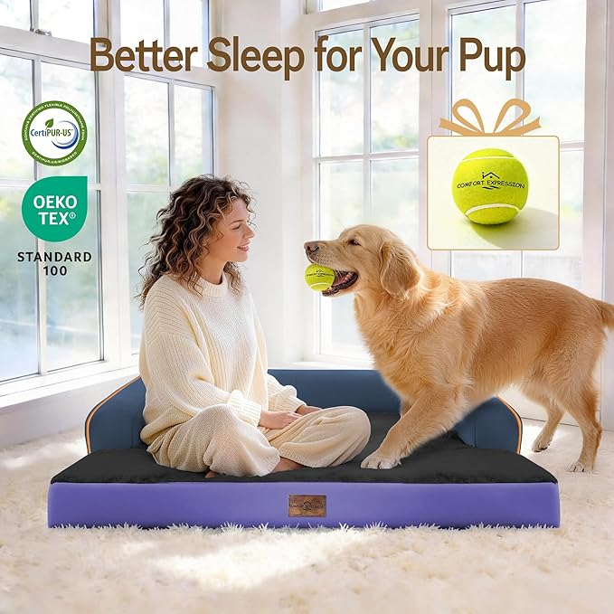 Comfort Expression Extra Large Dog Bed Orthopedic - XL Waterproof Washable Pet Bed for Big Dog Memory Foam Sofa Bolster Pet Couch with Removable Cover - 42 x 30