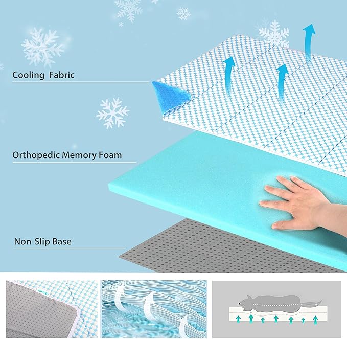 Dog Cooling Mat for Large Dogs - 47x29 Orthopedic Memory Foam Pet Pad for Summer, QMAX>0.5, Washable Premium Comfort Crate Pad for Your Furry Companion, Blue