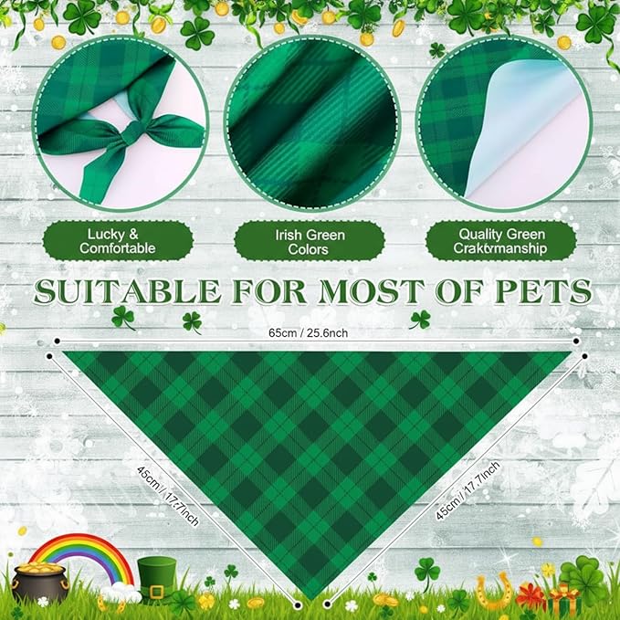 Abbylike 200 Pcs St. Patrick's Day Dog Bandanas Bulk Green Plaid Bandanas for Dogs Triangle Kerchief Bib Scarf for Pet Irish Holiday Costume Photo Props Accessories Pet Shops, 25 Styles