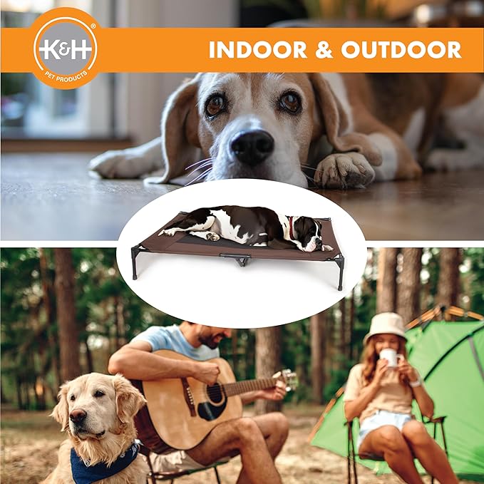 K&H Outdoor Elevated Dog Bed - Cooling Raised Dog Bed for Extra-Large & Giant Pets, Breathable Mesh Center Hammock Design, Indoor/Outdoor Washable Cover, Portable Metal Frame, Chocolate, Jumbo 56x38