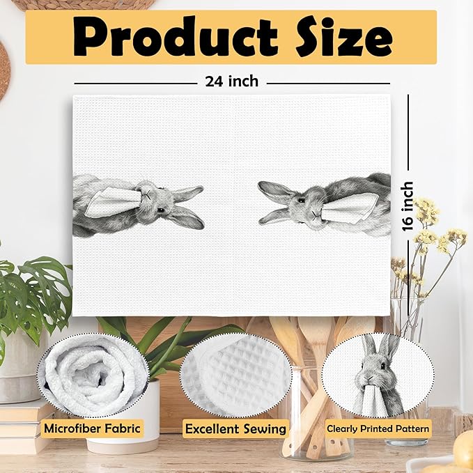 Funny Easter Bunny Rabbit Bathroom Hand Towels, Bunny Gifts for Women Hand Towel for Bathroom Decor, Easter Black and White Rabbit Decorative Kitchen Dish Tea Towels 16x24 Inch