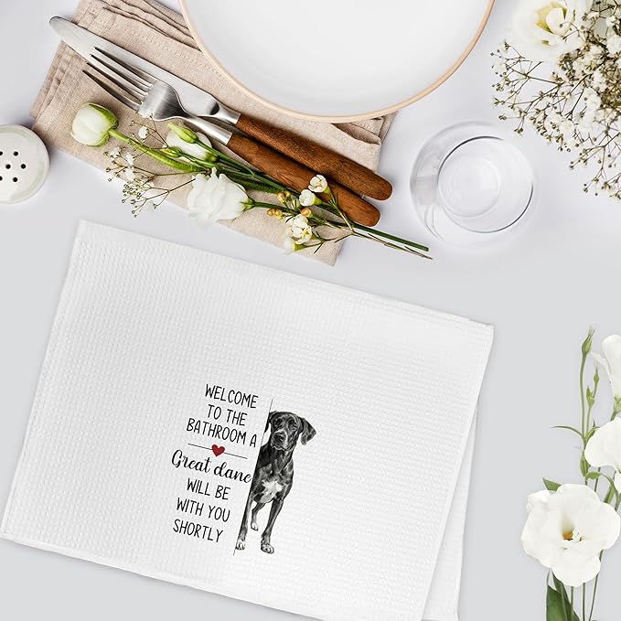 Funny Great Dane Dogs Hand Towels for Bathroom, A Great Dane Will Be with You Shortly Hand Towels, Funny Dog Themed Dish Tea Towel for Kitchen Bathroom,Dog Lovers Gifts for Women, 16x24 In