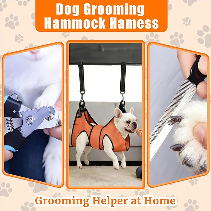 Dog Grooming Hammock Harness, with Elastic Leg Openings for a Flexible Fit, Dog Sling for Nail Trimming, Small Dogs Restraint Hanging Hanger Holder for Clipping Nails (Orange)