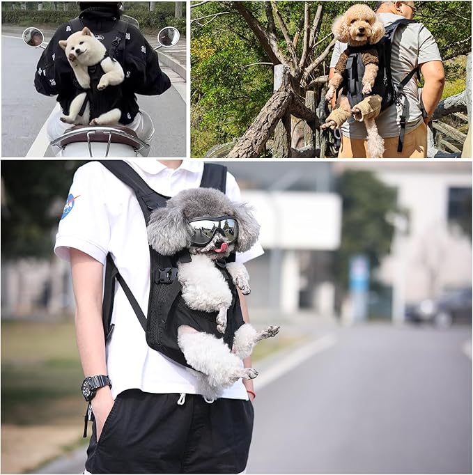 Wakytu Dog Front Carrier Backpacks for Small Dogs, Legs Out Pet Carrier Sling Backpack with Adjustable Padded Ventilated Shoulder Straps, Easy-Fit for Traveling Hiking Camping, Medium