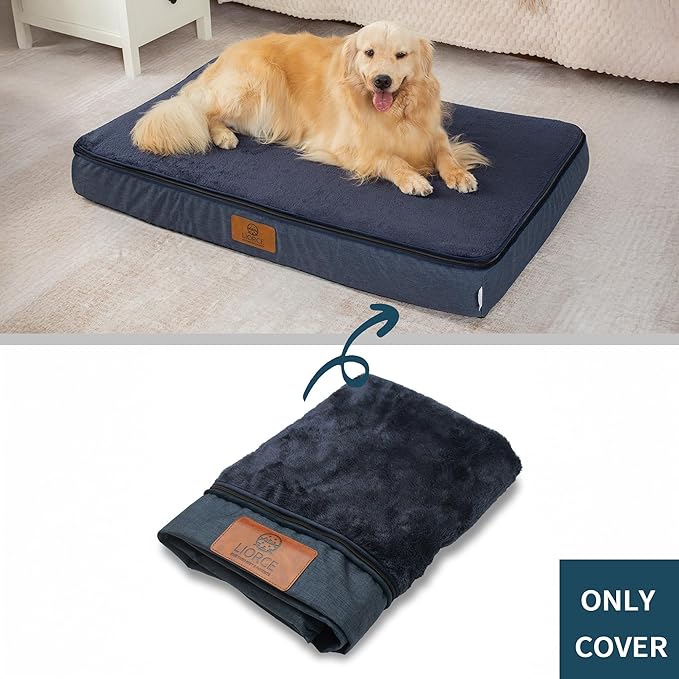 LIROCE Washable Dog Bed Cover Replacement, XXL Wrap-Around Zipper Cover for Orthopedic Memory Faom Dog Bed (48x30x6 inches), Navy