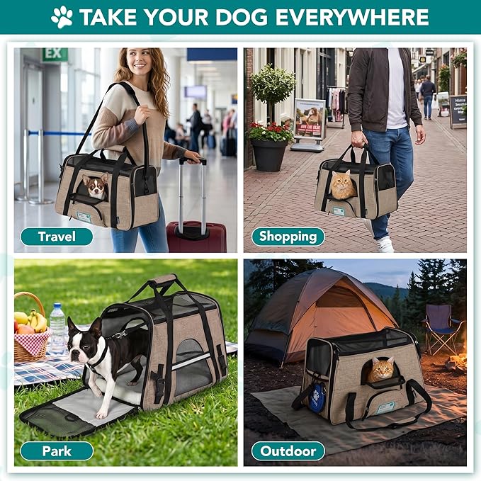 PetAmi Airline Approved Pet Carrier for Cats & Small Dogs, Soft Sided TSA Travel Carrier Bag with Sherpa Bed, Breathable Mesh Ventilation, Collapsible Bowl, Up to 18 lbs, Small Heather Taupe