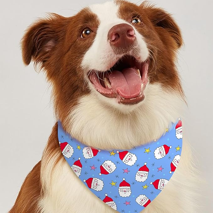Christmas Dog Bandanas Reversible 2 Pack Small, Red Santa Claus Snowman Snowflakes Christmas Pet Bandanas Set Adjustable Triangle Winter Xmas Holiday Scarves for Small Medium Boy Girl Dogs