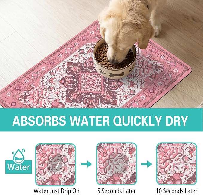 Pet Feeding Mat for Floors Waterproof Dog Mat for Food and Water Absorbent Quick Dry Non Slip mat for Cat Bowls