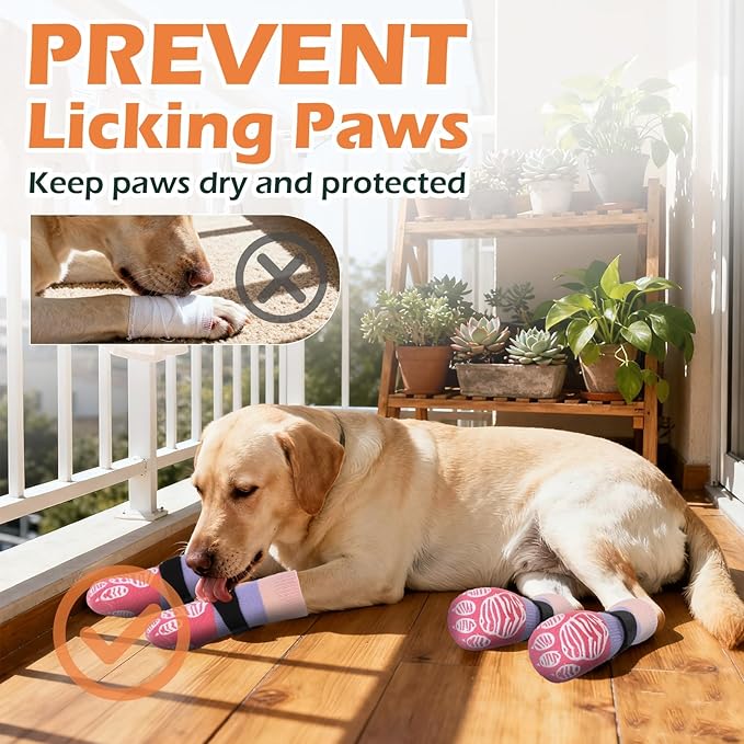 EXPAWLORER Anti Slip Dog Socks to Prevent Licking Paws, Dog Shoes for Hot Pavement, Dog Booties for Hardwood Floors, Dog Boots & Paw Protectors with Grippers for Small Medium Large Senior Dogs L