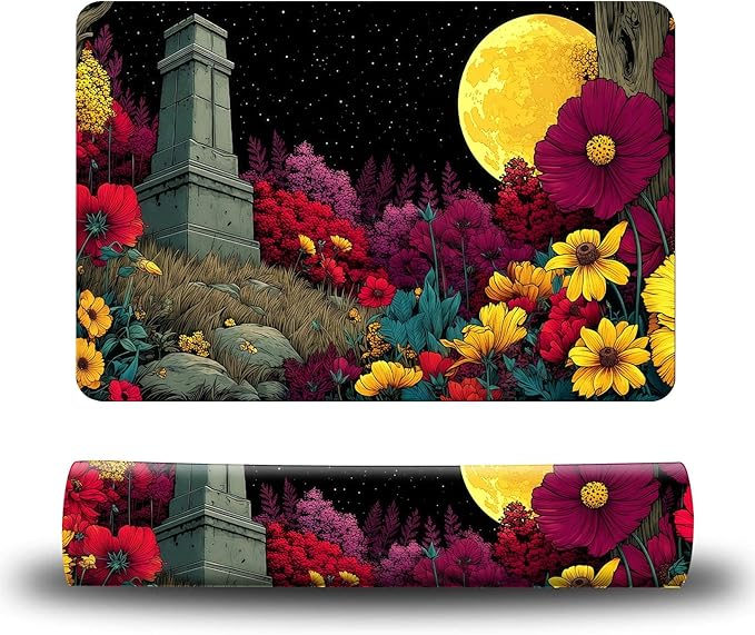 Dog Food Mat, 15.7" x 23.6" Absorbent Pet Feeding Mat for Food and Water, Waterproof Diatom Mud Pet Placemat with Non-Slip Rubber Backing, Easy Clean Cat Bowl Mat for Floors - Dark Flower Moon
