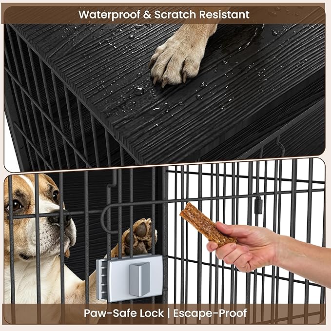 Wooden Dog Crate Furniture, 27in Dog Cage Furniture with Slide Safety Latch, Indoor Decorative End Table for High Anxiety Dogs, Furniture Style Dog Crate for Small to Medium Dogs, Black