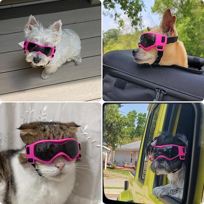 Dog Goggles for Extra Small Breed, Anti-UV Windproof Doggie Sunglasses, Small Dog Glasses Eye Protection for Riding Cycling Hiking, Pink