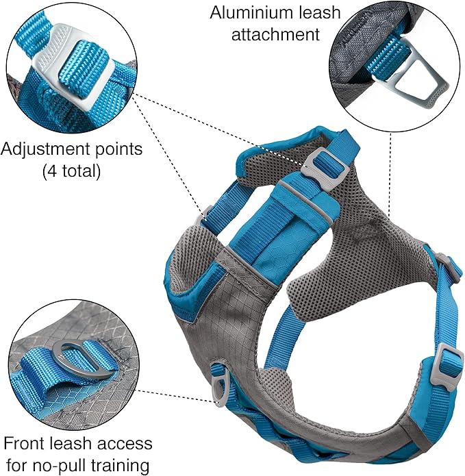 Kurgo Journey Air Dog Harness - Secure Fit for Active Dogs - Padded Chest - Lightweight Ripstop Fabric - Breathable Mesh - Reflective Trim - Back Assist Handle - Blue - Large