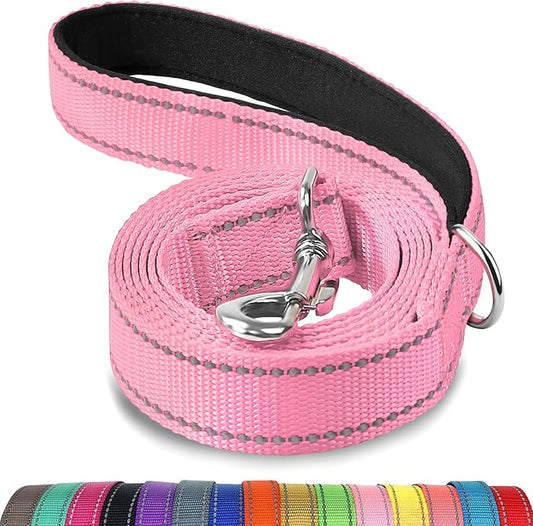 Joytale Dog Leash, 6 FT Double-Sided Reflective, Padded Handle Nylon Heavy Duty Leashes for Medium & Large Dogs Walking, Pink