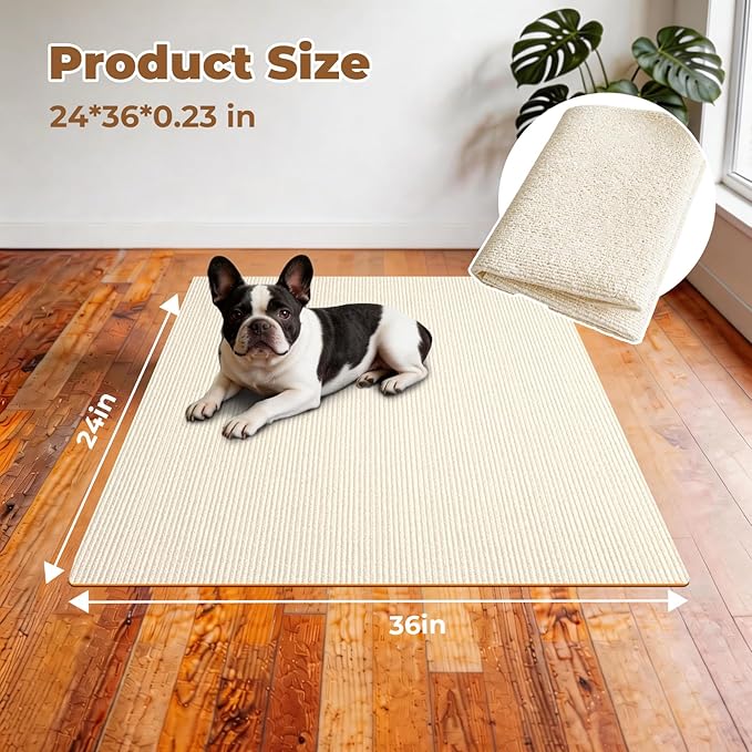Dog Crate Mat, 24 in X 36 in Dog Playpen Mat Extra Large Liner for Under Dog Crate Cages, Absorbent Urine, Puppy Pee Pad Reusable Washable Floor Protector Waterproof Non-Slip Cream White