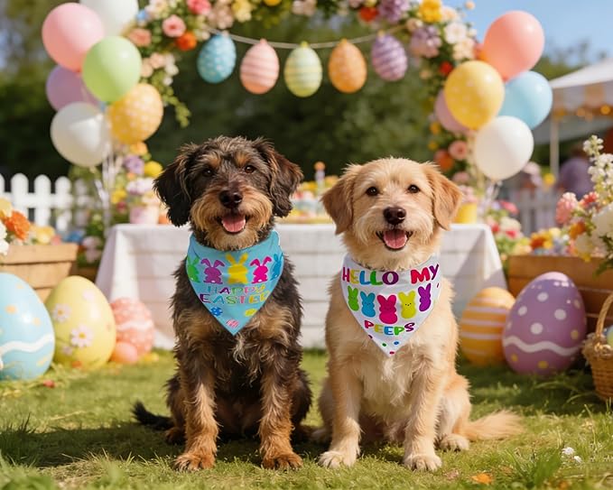 Easter Dog Bandanas 2PCS-Small,Adjustable Holiday Party Pets Rabbit Easter Egg Outfits,Triangle Reversible Pet Scarf for Boys and Girls,Dog Costume Gifts for Puppy Cats Pets