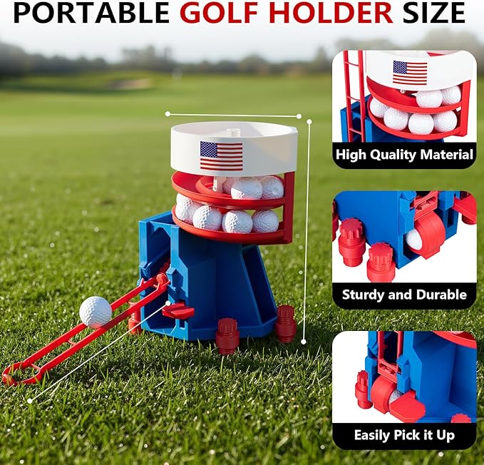 Golf Ball Dispenser, Golf Ball Launcher Pro, Automatic Golf Ball Dispenser & Launcher Pro, High-Capacity Hands-Free Practice Machine(Red+White+Blue)