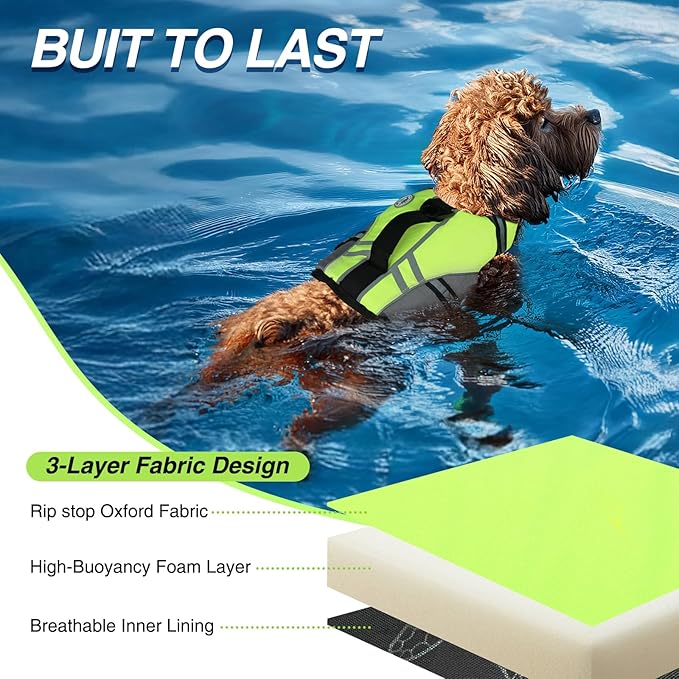 VIVAGLORY Sports Style Dog Life Vest, Dog Life Jacket for Swimming & Boating, Ripstop & Buoyancy for Puppy Doggy, Lifejacket with Handle, XS, Bright Yellow