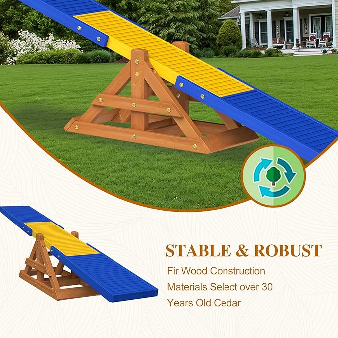 SuniBoxi 95" Wooden Dog Seesaw, Dogs Agility Course Backyard Set for Training and Exercise - Outdoor Big Dog Agility Equipment Practice See Saw