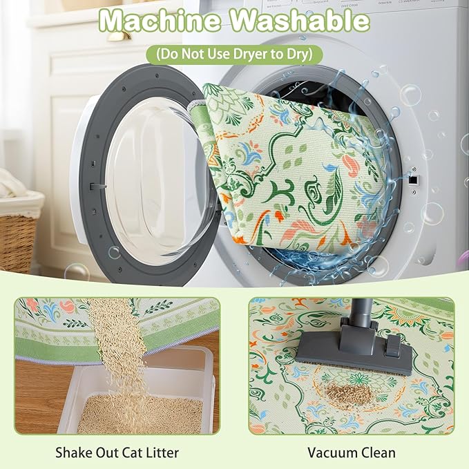 Washable Cat Litter Mat 48"x36" 2Pack with Non-Slip Bottom Waterproof Litter Box Mat Easy to Clean Litter Trapping Mat for Kitty