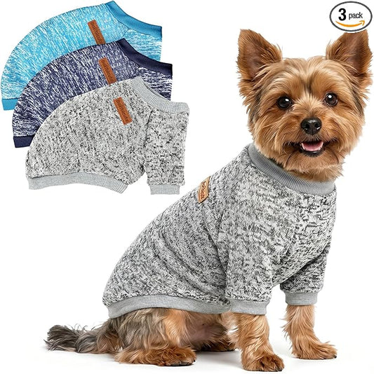 3 Pack Dog Sweaters for Small Dogs Girl Boy Winter Fleece Clothes Warm Soft Dog Sweatshirt Outfit for Dogs Cats Pet Apparel