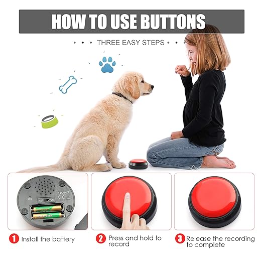 Recordable Button, Sound Button Record Talking Button Answer Buzzers Funny Buttons Record Your Own Words with 30s Voice Recording Time Also Used for Dog Pack of 2 - Black and Red (Battery Included)