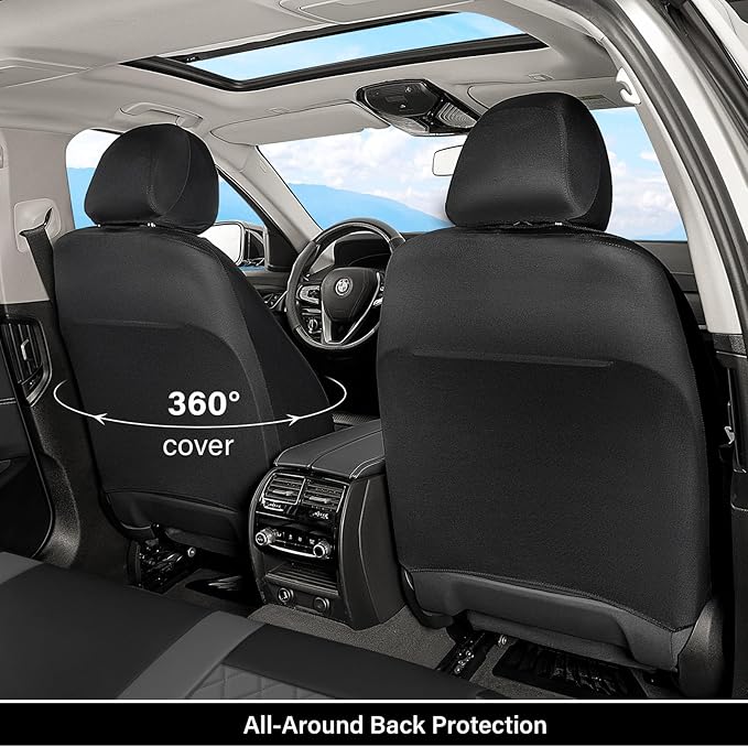 Coverado Universal Leather Seat Covers Front Seats, 2-Pack Seat Covers for SUV, Pickup Truck, Sedan, Automotive Vehicle Interior, Waterproof and Durable All Weather Protector，Black&Gray