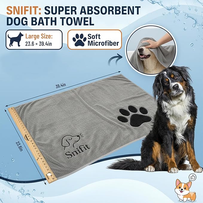 Dog Towel Keeps Your Pet Cozy After Every Use – Microfiber Towels for Drying Dogs & Cats – Quick & Efficient Grooming Gray Towel for Outdoor Play – Gently Dries Your Pet’s Fur 23.6X39.4in l Large