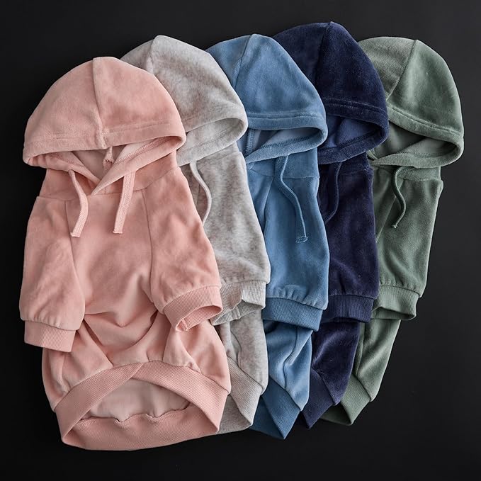 Pet Passion Cooper II Organic Cotton Velour Dog Hoodie Pet Coat for Small, Medium and Large Dogs, Faded Denim, XX-Small (4-7 lbs)