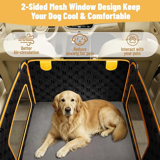 2-in-1 Dog Car Seat for Large Dogs Set with Dog Mat,Dogs Cars Carrier Anti Slip and Waterproof,Pet Car Seat Extender with Hard Bottom&Personalized Signature for Cars/SUV/Trucks(Grey Sponge Mat)