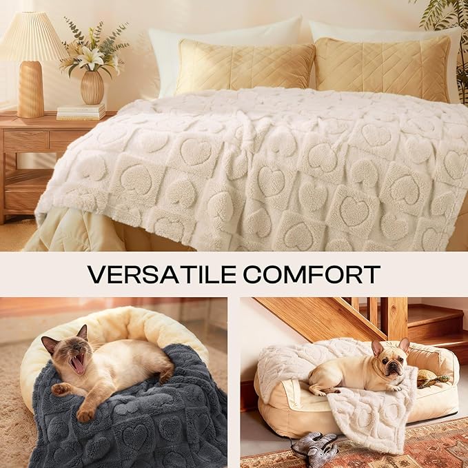 Luciphia 1 Pack 2 Small Dog Blanket Washable Pet Bed Cover Soft Fluffy Puppy Blanket with Premium Fleece 300GSM Cozy Calming Cat Blankets for Indoor Cats Grey/Beige 57x40 inch