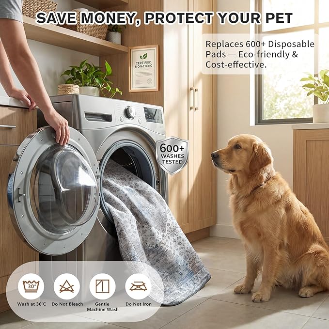 Washable Pee Pads for Dogs and Cats, 2 Pack Absorbent Thick Reusable Training Dog Pet Puppy Pads, Waterproof & Non-Slip Whelping Pads for Potty Training, Whelping, Playpen, Crate, Prevents Leakage