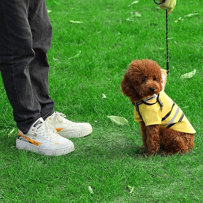 Wizland Reflective Dog Raincoat Dog Rain Jacket with Hood Lightweight Waterproof Rain Coat for Puppies (Yellow M)