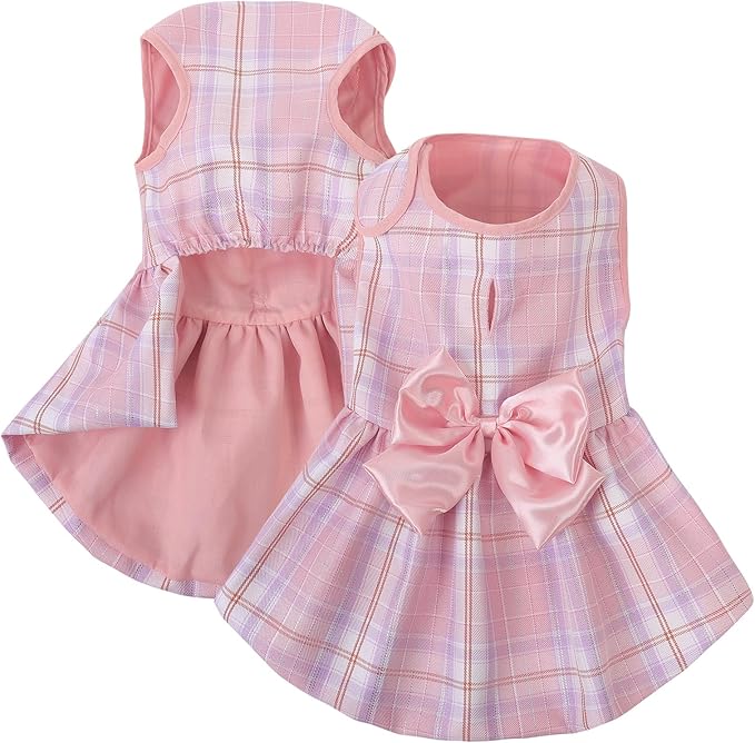 ASENKU Dog Dress Pet Wedding Dress Princess Lace Puppy Birthday Party Outfit Formal Apparel Girl for Small Medium Dogs Cats (XL, Pink Plaid)