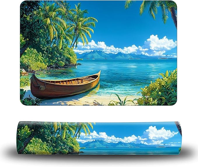 Dog Food Mat, 15.7" x 23.6" Absorbent Pet Feeding Mat for Food and Water, Waterproof Diatom Mud Pet Placemat with Non-Slip Rubber Backing, Easy Clean Cat Bowl Mat for Floors - Beach Boat