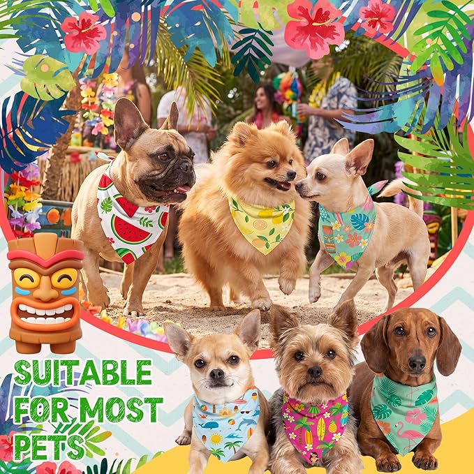 Weewooday 50 Pcs Summer Bandanas Bulk for Dogs Kerchief Bibs Scarves with Beach, Fruit, Hawaii Ice Cream Luau Aloha Pool for Small Medium Large Grooming Accessories(19.7 x 13.8 x 13.8 Inch)